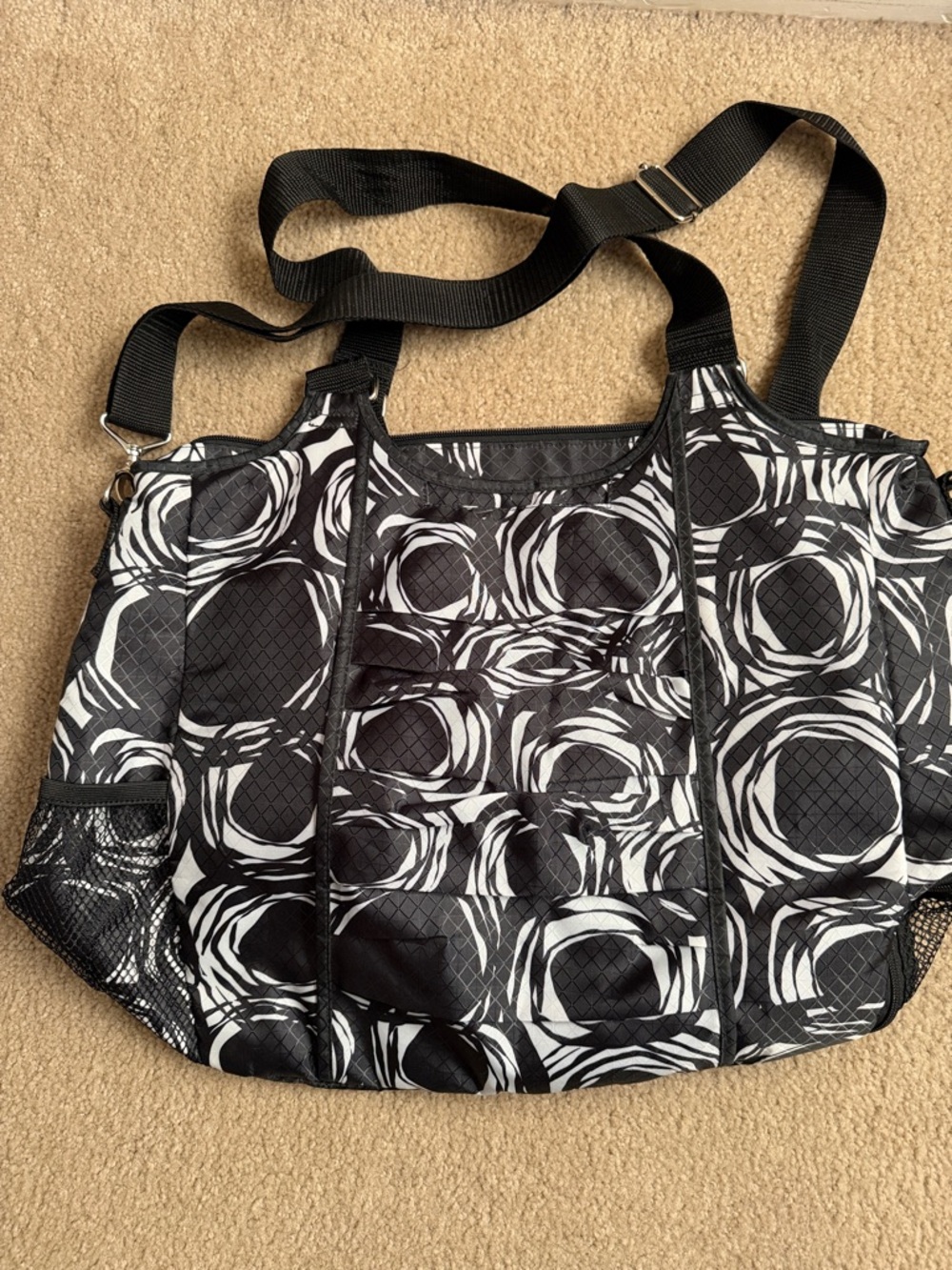 Black & White Printed Tote Bag - Lightweight Crossbody Shoulder Gym Bag